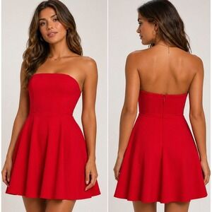 Lulus About a Twirl Strapless Skater Mini Dress Womens Small Red Fully Lined